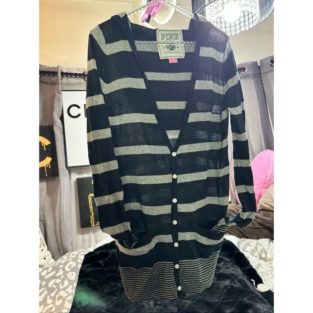 Vintage Victoria’s Secret PINK  knit cardigan hooded sweater open top shirt